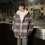MH09`条纹ins加厚中长款羊羔毛呢料外套连帽棉衣棉服男P118，男装棉衣，电商A066