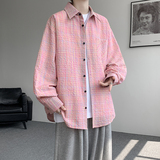CR019`泡泡纱格子潮牌高街ins衬衫男女P40，男装衬衫，电商A066