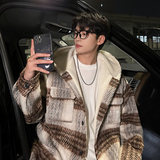 MH08`条纹ins加厚中长款羊羔毛呢料外套连帽棉衣棉服男P118，男装棉衣，电商A066