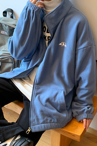 WS03ins宽松大码港风情侣开衫卫衣外套男P5878蓝色图片