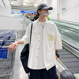 DX1507中性风情侣宽松街潮口袋短袖破洞水洗衬衫P45，男装衬衫，电商A066