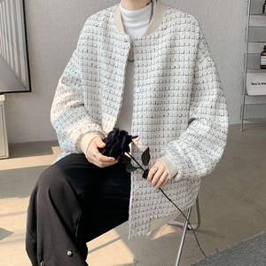 JX07港风宽松大码小香风ins呢料夹克棒球服 外套男P98图片