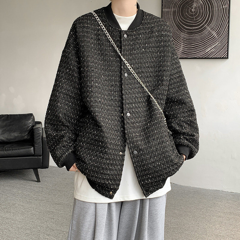 JX07港风宽松大码小香风ins呢料夹克棒球服外套男P98,男装夹克,电商A066