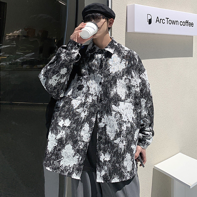 CT18原宿风宽松情侣大码ins衬衫提花刺绣潮夹克外套男P68控价88,男装夹克,电商A066