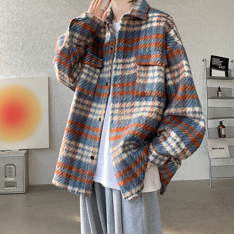 wassuphappy小香风格子外套男款秋冬季潮牌慵懒风毛呢休闲夹克衫,男装夹克,电商A066