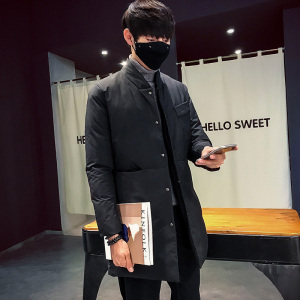 2108`大口袋工装羽绒棉服中长款棉衣男P135黑色图片