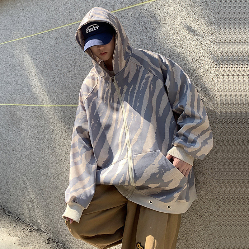 WS05宽松中性风大码港风ins连帽开衫卫衣外套男P6888杏色，女装短外套，电商A066