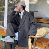 FT02条纹呢料宽松大码情侣西装型风衣外套男P98118浅灰，男装西服套装，电商A066