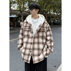 MH10`条纹ins加厚中长款羊羔毛呢料外套连帽棉衣棉服男P118,女蓝条纹衬衫搭配什么裤子和鞋图片