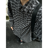 CR009`暗黑风重工艺加厚格子潮牌高街ins衬衫男女P55，男装衬衫，电商A066