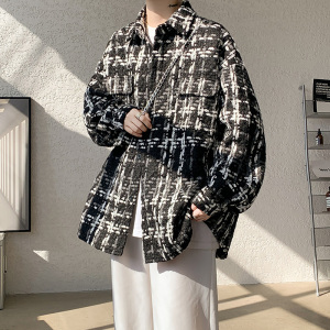 CT35宽松 美拉德粗线呢料外套男学生港味夹克 P68 88，男装夹克，电商A066