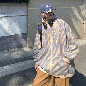 WS05寬松中性風(fēng)大碼港風(fēng)ins連帽開(kāi)衫衛(wèi)衣外套男P68 88杏色圖片