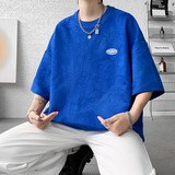 DX1533`重磅280克抖音-麂皮绒-宽松情侣短袖T恤男P3548蓝，男装T恤，电商A066