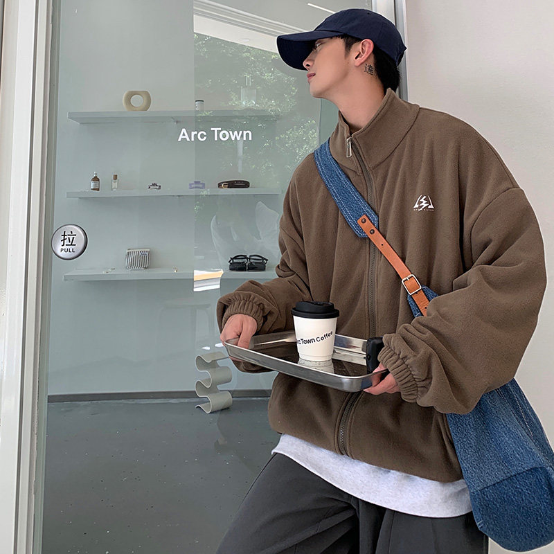WS03ins宽松大码港风情侣开衫卫衣外套男P5878黑色,女装短外套,电商A066