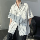 DX1527街潮水洗磨破短袖情侣衬衫男P5568赠送项链（可拆卸）3，男装T恤，电商A066