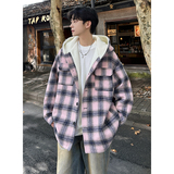 MH10`条纹ins加厚中长款羊羔毛呢料外套连帽棉衣棉服男P118，男装棉衣，电商A066