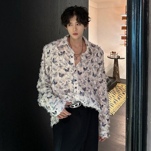 KT1010`垫肩款重工艺流苏蝴蝶情侣花衬衫男女P48，男装衬衫，电商A066