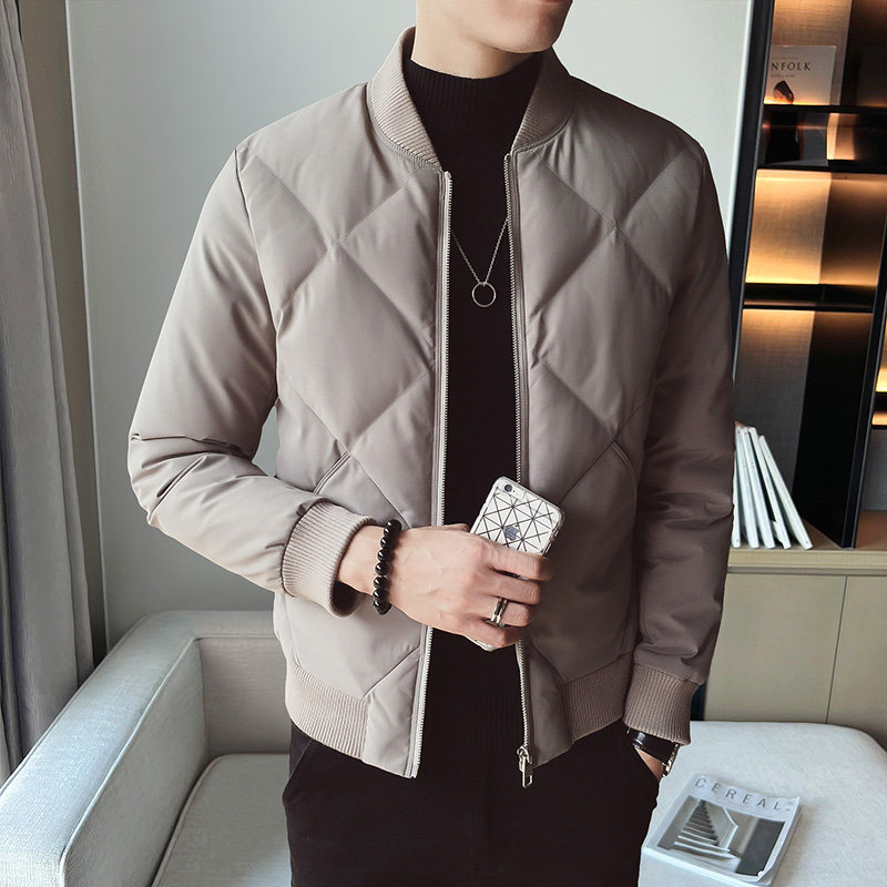2308`休闲外套立领合身羽绒棉衣棉服男P115灰绿,男装棉衣,电商A066