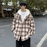 MH10`条纹ins加厚中长款羊羔毛呢料外套连帽棉衣棉服男P118，男装棉衣，电商A066