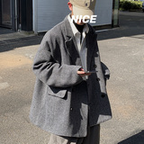 FT02条纹呢料宽松大码情侣西装型风衣外套男P98118浅灰，男装西服套装，电商A066
