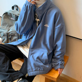 WS03ins宽松大码港风情侣开衫卫衣外套男P5878蓝色，女装短外套，电商A066