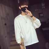 CC38简约拼接原宿风套头卫衣蝙蝠袖卫衣男P40棕绿色，男装卫衣，电商A066