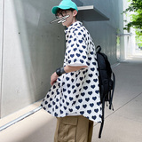 DX1516’中性风宽松情侣大码爱心满印衬衫男女P4058白色1，男装衬衫，电商A066