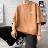 DX1533`重磅280克抖音-麂皮绒宽松情侣短袖T恤男P3548棕，男装T恤，电商A066