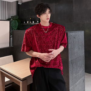 KT1012`270克高弹提花宽松街潮ins情侣中性风短袖T恤男P40图片