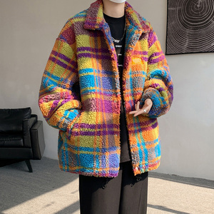 MH05`条纹ins加厚中长款羊羔毛外套棉衣棉服男 P118图片