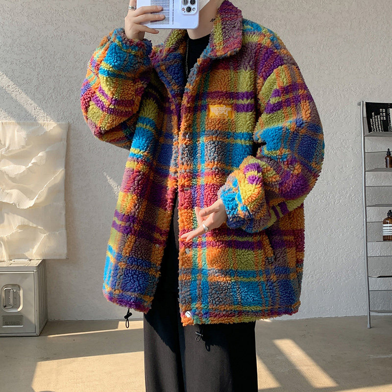 MH05`条纹ins加厚中长款羊羔毛外套棉衣棉服男P118,男装棉衣,电商A066