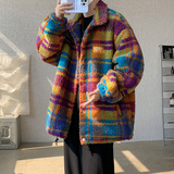 MH05`条纹ins加厚中长款羊羔毛外套棉衣棉服男P118，男装棉衣，电商A066
