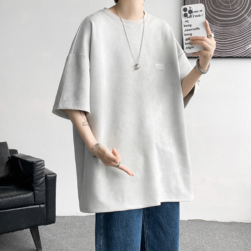 DX1533`重磅280克抖音-麂皮绒-宽松情侣短袖T恤男P3548灰，男装T恤，电商A066