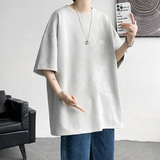 DX1533`重磅280克抖音-麂皮绒-宽松情侣短袖T恤男P3548灰，男装T恤，电商A066