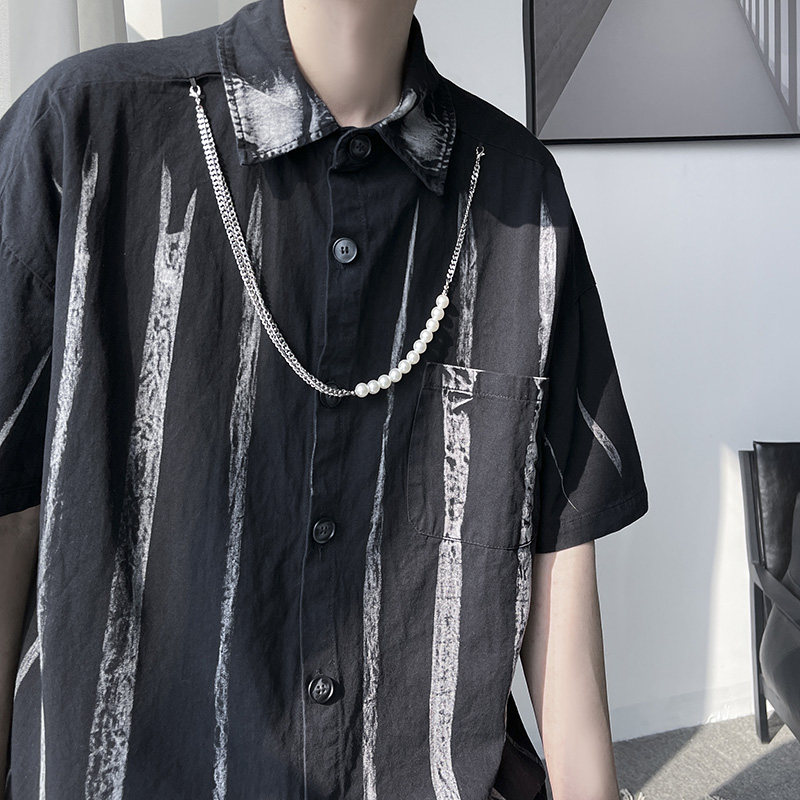 DX1527街潮水洗磨破短袖情侣衬衫男P5568赠送项链（可拆卸）,男装T恤,电商A066