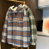 MH09`条纹ins加厚中长款羊羔毛呢料外套连帽棉衣棉服男P118，男装棉衣，电商A066
