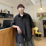 DX1529宽松大码情侣中性立体刺绣街潮短袖五分袖衬衫P4558黑，男装T恤，电商A066