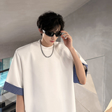 KT1027`（垫肩可拆装送三角巾）格子短袖T恤男ins潮牌上痞帅P48，男装T恤，电商A066