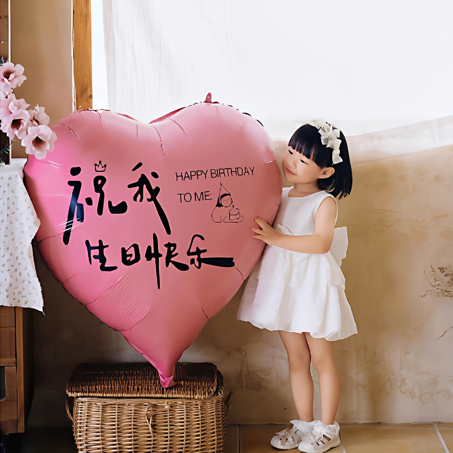 网红女孩生日派对布置超大粉色爱心祝我生日快乐铝膜气球装饰拍照