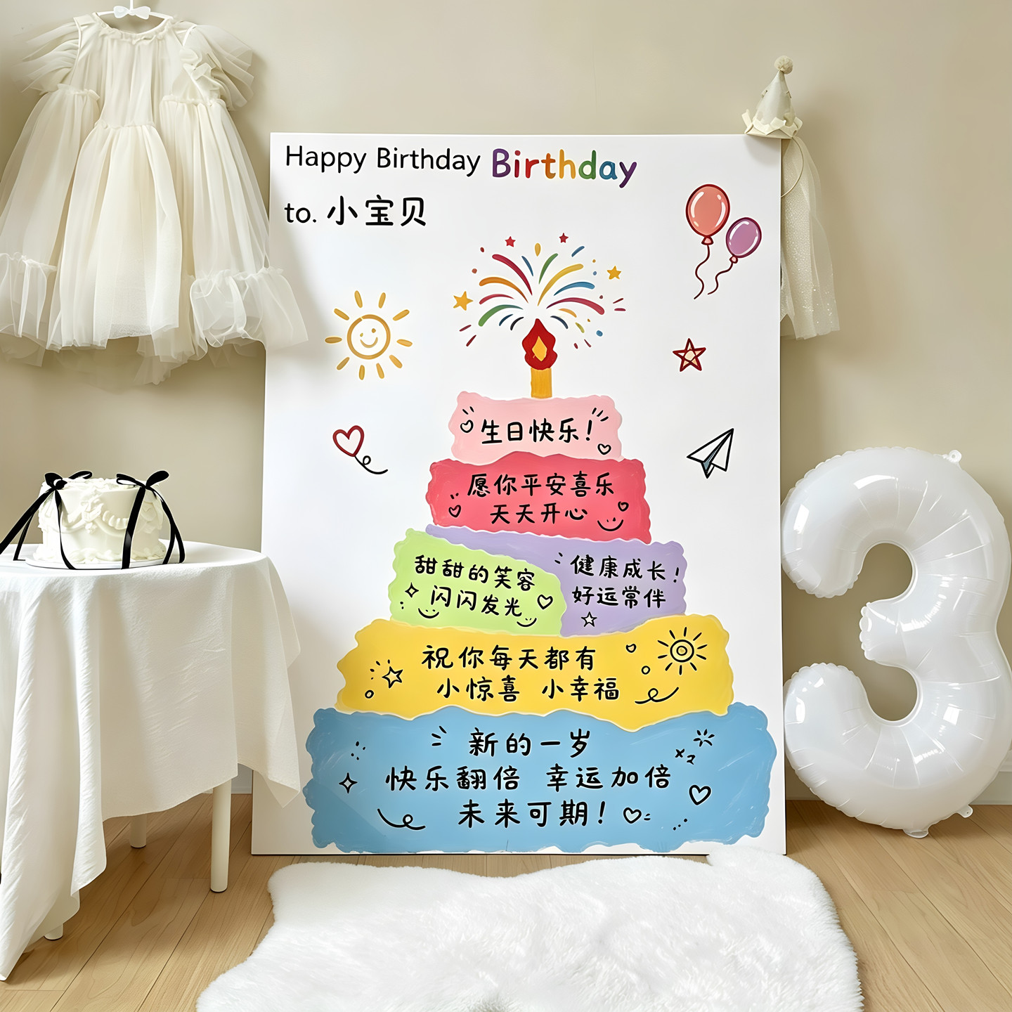 儿童生日派对数字气球KT板拍照图片