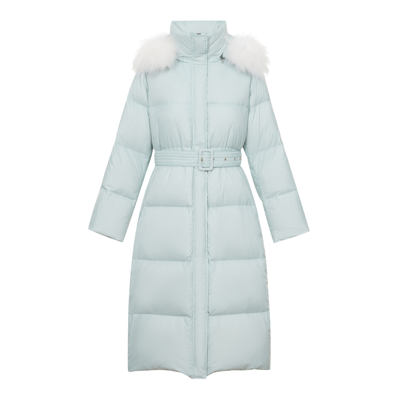 【七七酱直播间】新款天蓝色貉子毛领保暖轻薄长款羽绒服女