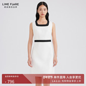 莱茵商场同款 裙子 U领无袖 早春新款 收腰小香风连衣裙黑白拼色经典