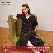 莱茵福莱尔碎花连衣裙女夏法式 茶歇气质收腰长款 薄纱小玫瑰连身裙