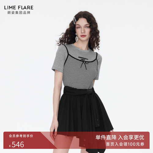 朗姿莱茵福莱尔条纹撞色学院风蝴蝶结针织吊带女细肩带百搭26秋