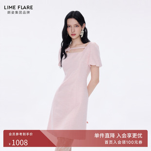 朗姿莱茵福莱尔亮丝花呢法式气质订婚礼服裙蝴蝶结连衣裙26夏新款