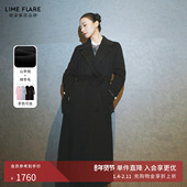 莱茵商场同款 祝绪丹同款 绵羊毛长大衣毛呢外套腰带赫本风优雅