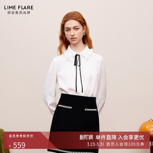 祝绪丹同款 通勤长袖 朗姿 女法式 上衣 莱茵福莱尔蝴蝶结白衬衫