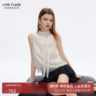 上衣26夏新款 女无袖 千金风甜美优雅蝴蝶结衬衫 朗姿莱茵福莱尔法式