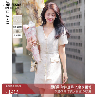 新款 连衣裙夏季 千金风气质 V领收腰短袖 莱茵福莱尔小香风法式