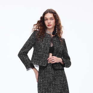 朗姿莱茵福莱尔轻奢编织花呢套装法式浪漫高级感薄纱拼接香风外套